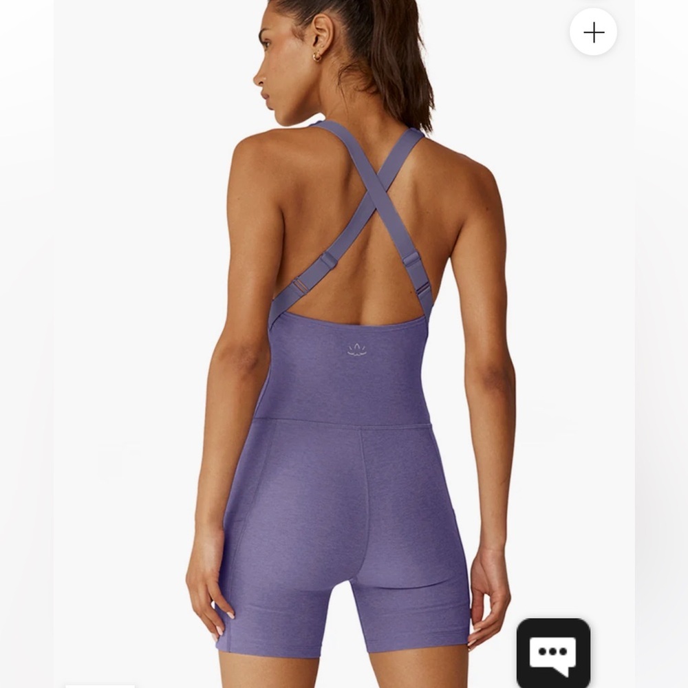 NWT Beyond Yoga Get Up and Go Spacedye Periwinkle Heather Pocket Biker Jumpsuit - Picture 3 of 4